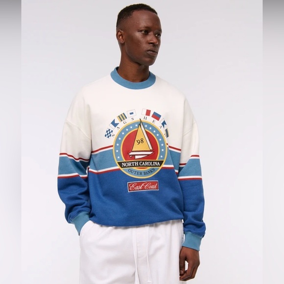 Abercrombie & Fitch Classic Cream & Blue Nautical Crewneck Sweater - Picture 2 of 7